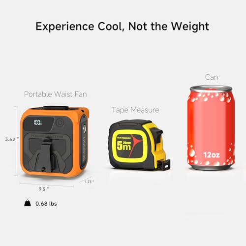 SEAINGO Portable Waist Fan Rechargeable – 10000mAh, 42 ft/s Max, 5 Speeds 16000RPM, Personal Cooling Wearable Clip Body Belt Shirt Fans, Hanging Neck Fan with Light - color: Bright Orange