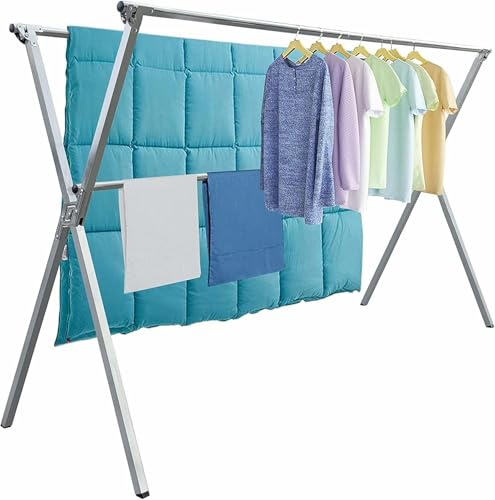 Clothes Drying Rack Folding Indoor Outdoor, Foldable Portable Laundry Drying Rack, Heavy Duty Laundry Hanger Dryer Rack with 20 Hooks - size: 65.55 inches