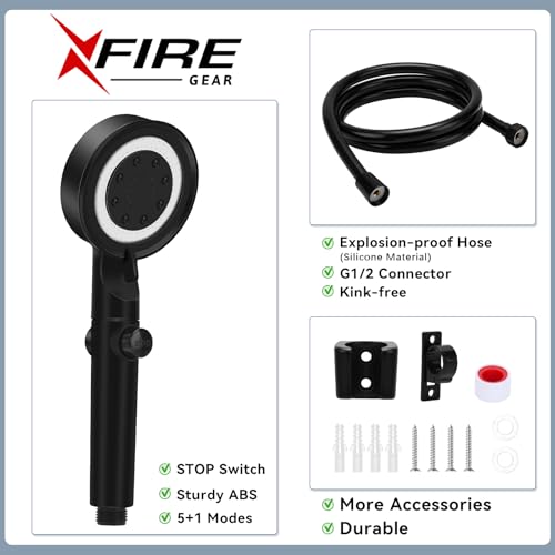 RV Shower Head with Hose, 5+1 Mode High Pressure Replacement with On/Off Switch, Water Saving Motorhome Shower Head for RV/Campervan, Caravan(Black) - color: Black
