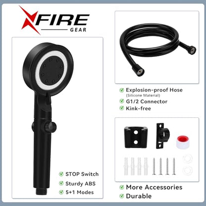 RV Shower Head with Hose, 5+1 Mode High Pressure Replacement with On/Off Switch, Water Saving Motorhome Shower Head for RV/Campervan, Caravan(Black) - color: Black