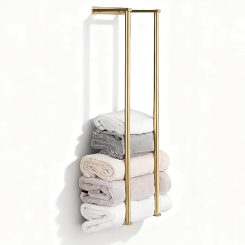 Towel Racks for Bathroom, NEWRAIN Stainless Steel Rolled Towel Storage Wall Mounted Bath Towel Holder for Folded Large Towel Washcloths, Bathroom Organizing Brushed Gold - color: Brushed Gold, style: Square