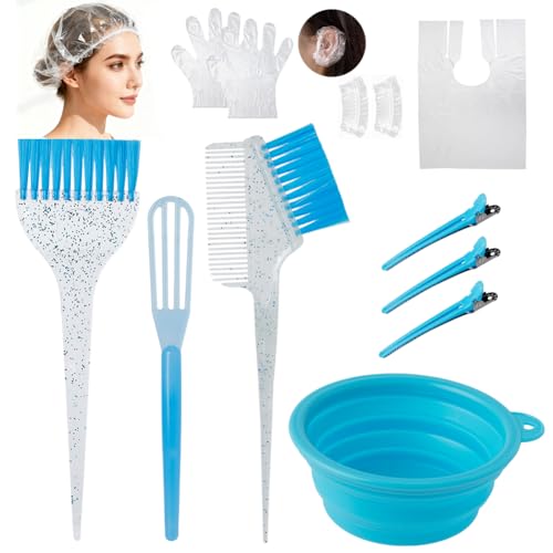 Hair Dye Color Brush and Bowl Set, Color Bowl Brushes Tool Mixing Bowl Kit Tint Comb for Hair Tint Dying Coloring Applicator (Light Blue&Clear) - color: Light Blue&Clear