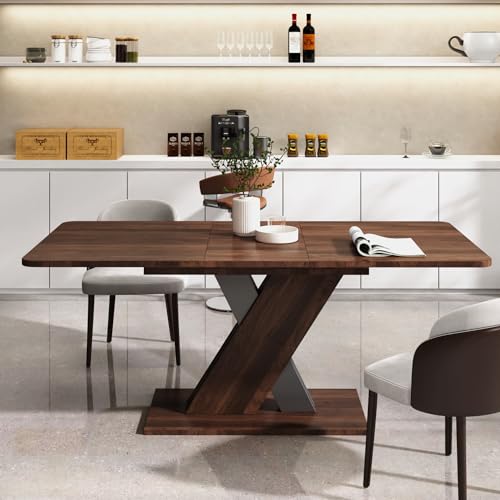 55"-71" Extendable Dining Table for 4-8 People, Space-Saving Extra Long Transformer Table with Extension Leaves Holder, Walnut - color: Walnut, style: 55" - 71" (4-8 People)