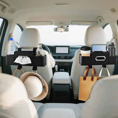 Back Seat Car Organizer, Multifunctional Car Seat Back Storage Box with Hook Tissue Box Cup Holder can Hold Phone Drinks Handbag fits Most Vehicles(COLOR:Black)