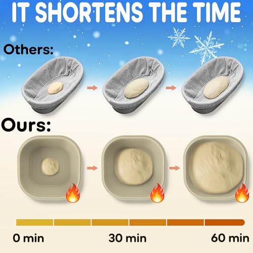 Upgraded Electric Heated Silicone Dough Proofing Box with Reliable Timer & Precise Temp Control - Fast Fermentation Collapsible Proofer Bowl (2L, Square) - color: Square-1, size: 9in