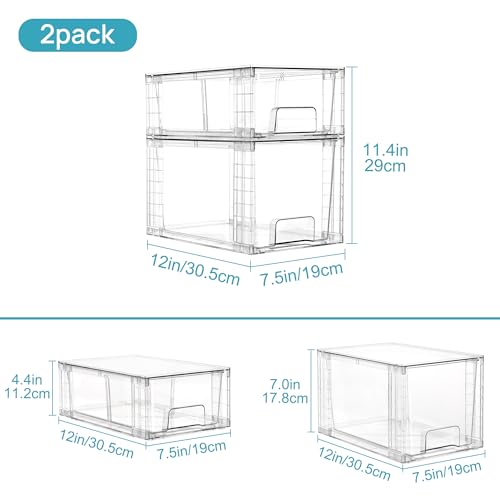 Vtopmart 8 Pack Clear Stackable Cabinet Organizers with Pull-Out Drawers, Clear Storage Drawers, 6 Medium and 2 Small for Under Sink, Pantry, Bathroom, Closet and Kitchen Storage - style: 6 Medium+2 Small