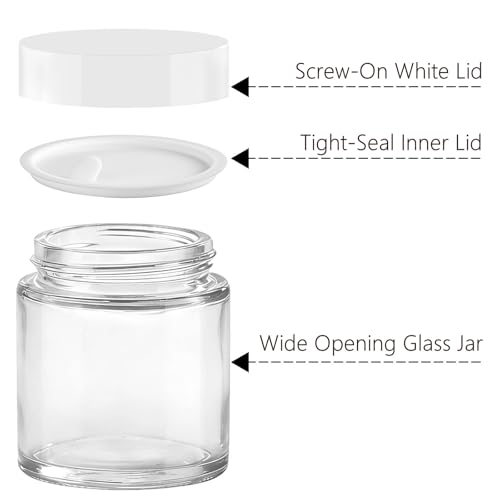 4 oz Glass Jars with Lids & Inner Liners, 2 Pack Small Glass Jars Thick Round Airtight Travel Containers for Cosmetics Cream Lotions Powders | Candle Making Jar - color: 4 oz Clear