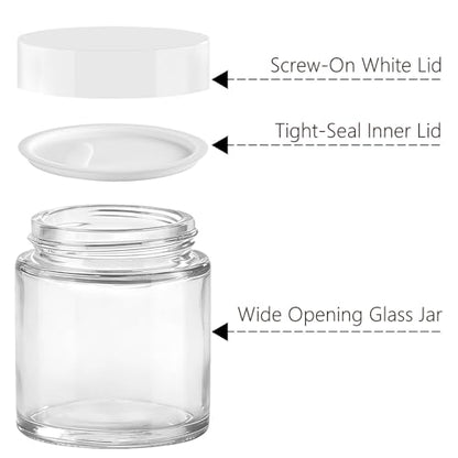 4 oz Glass Jars with Lids & Inner Liners, 2 Pack Small Glass Jars Thick Round Airtight Travel Containers for Cosmetics Cream Lotions Powders | Candle Making Jar - color: 4 oz Clear