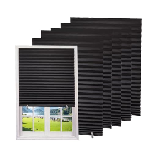 Changshade 6-Pack Temporary Blackout Paper Blinds for Window, Cut to Size Adhesive Paper Shades, Stick on Pleated Blinds,No Drill Easy Install,36" W x 72" H,Black - color: Black, size: 36"W x 72"H - 6 PC