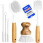 Holikme 6 Pack Dish Brush Scouring Pad Set with Bottle Brush, Dish Brush, Palm Scrub Brush and Straw Brush, Dish Scrubber Long Handle for Dish Bottle Cup Skillet Wok Pot Pan Cast Iron, White - color: White