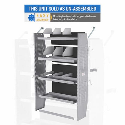 AA Products SH-6003 Steel Mid/High Roof Van Shelving Storage System Fits Transit, NV, Promaster and Sprinter, Van Shelving Units, 32''W x 60''H x 13''D