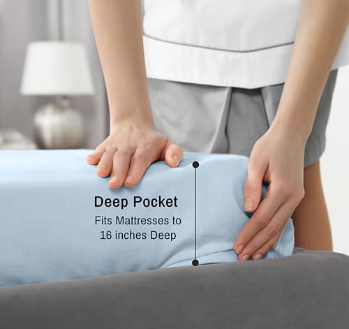 RUVANTI 100% Cotton Percale Sheets King Size, Baby Blue | Crisp Cooling, Deep Pocket 16", Soft Breathable & Durable, Hotel-Style, 4 Piece Set - color: Baby Blue, size: King