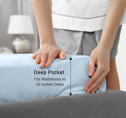 RUVANTI 100% Cotton Percale Sheets King Size, Baby Blue | Crisp Cooling, Deep Pocket 16", Soft Breathable & Durable, Hotel-Style, 4 Piece Set - color: Baby Blue, size: King