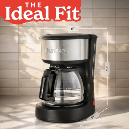 Gourmia 5 Cup One-Touch Drip Brew Coffee Maker – Pause and Serve, Automatic Keep Warm, Easy View Water Window, Compact, Stainless Steel Accents, Black