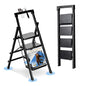 4 Step Ladder with Handrail Folding Step Stool with Tool Tray | 500LBS Capacity Sturdy Carbon Steel Frame Anti-Slip Stripe Pedal for Home Kitchen Garage (black-4step) - color: Black-tool, size: 4 step