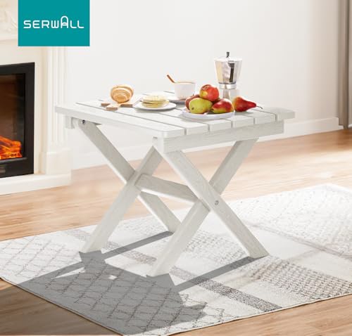 SERWALL Folding Outdoor Side Table Set of 4, Small Adirondack Side Table, White - color: White, size: Foldable 4-pack