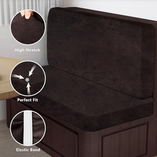 ANARACHON Leather Look RV Dinette Cushion Covers, Stretch Camper Cushion Slipcovers for Travel Trailer Couch RV Booth Seat(1 Backrest Cover & 1 Bench Cover,07 Chocolate) - color: Chocolate Brown, size: 1 Set