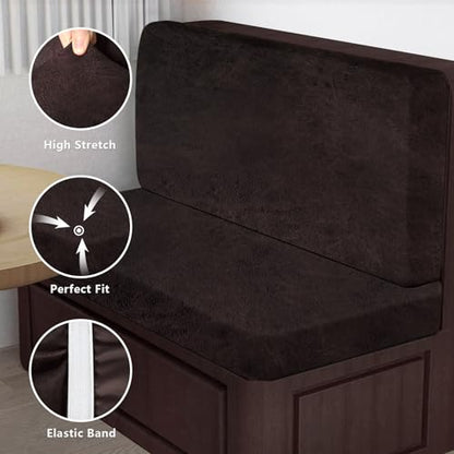 ANARACHON Leather Look RV Dinette Cushion Covers, Stretch Camper Cushion Slipcovers for Travel Trailer Couch RV Booth Seat(1 Backrest Cover & 1 Bench Cover,07 Chocolate) - color: Chocolate Brown, size: 1 Set