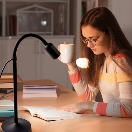 DAMI Small Desk Lamp with Flexible Gooseneck, USB Reading Light Nightstand with 3 Color Temperatures, Dimmable Eye-Caring Bedside Table Lamp for Home Office Bedroom Dorm RV - Black - color: Black