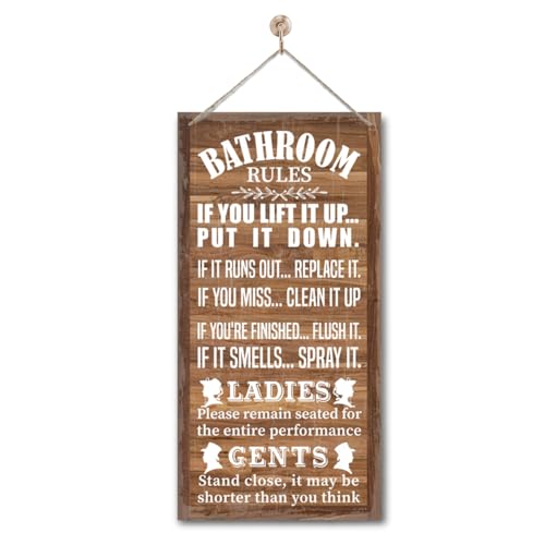 Rustic Western Bathroom Decor - Funny Wall Signs, Farmhouse Country Rules Wall Decor I1 - color: brown 04