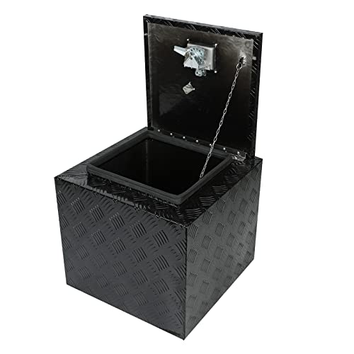 18 Inch Heavy Duty Aluminum Stripes Plated Tool Box Pick Up Truck Bed RV Trailer Toolbox Storage Organizer, Waterproof Underbody Tool Box Storage with Lock and Key (18"x17"x17.75") - color: Black, size: 18"x17"x17.75"