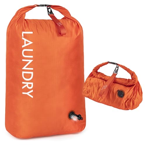 Travel Laundry Bag, Vacuum Compression Dirty Clothes Travel Bag, Waterproof Wet/Dry Space-Saving Laundry Storage Organizer, Smell Proof Storage Bag for Clothing, Swimming, Yoga, Gym, Camping - color: Orange, size: Medium