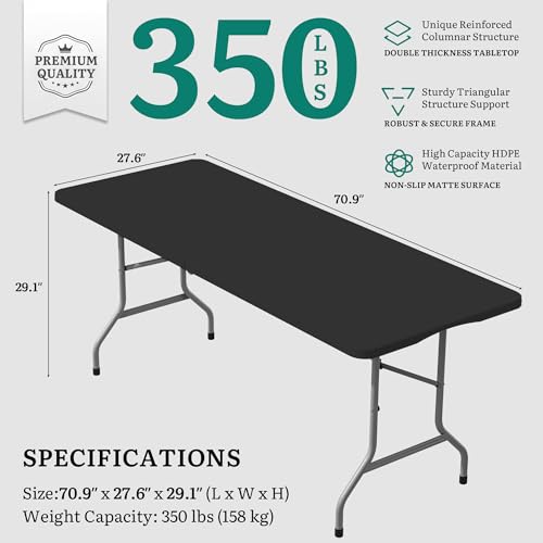 YITAHOME 6ft Folding Tables Heavy Duty Folding Table with Carrying Handle Plastic Fold up Table for Outdoor Camping Picnic Parties/Indoor Events All in Black - color: Black