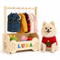 Personalized Dog Wardrobe for Small Dogs – Wooden Clothes Rack with 10 Hangers, DIY Name Plate & Toy Bin | Unique Dog Mom Gift for Chihuahua Yorkie Pomeranian