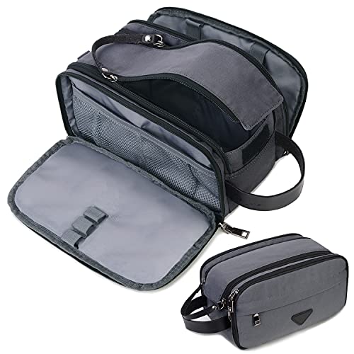 CROCOD Toiletry Bag for Men - Water-Resistant Oxford Travel Organizer Dopp Kit with Double Zippers, Padded Shaving Bag for Bathroom, Gym, Dorm - Multi-Function Cosmetic Storage Bag (Grey) - color: Grey
