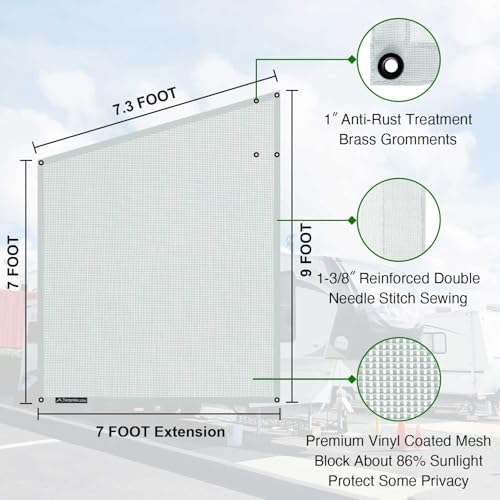 Tentproinc RV Awning Side Sun Shade 9'X7' (Gray) Mesh Screen Sunshade Complete Kits Motorhome Camping Trailer Canopy UV Blocker - 3 Year Warranty - color: Gray