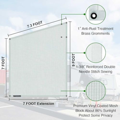 Tentproinc RV Awning Side Sun Shade 9'X7' (Gray) Mesh Screen Sunshade Complete Kits Motorhome Camping Trailer Canopy UV Blocker - 3 Year Warranty - color: Gray
