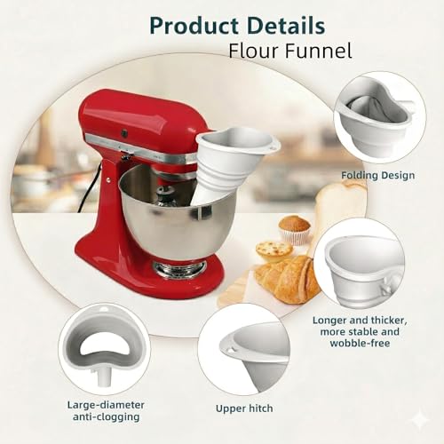 3-Piece Set: Silicone Flour Funnel & Bowl Cover for KitchenAid Mixer 4.5-5 Qt Tilt-Head, Splash Guard Lid with Foldable Measuring Cup for Dough Proofing & Mixing, KitchenAid Mixer Accessori (White） - color: White