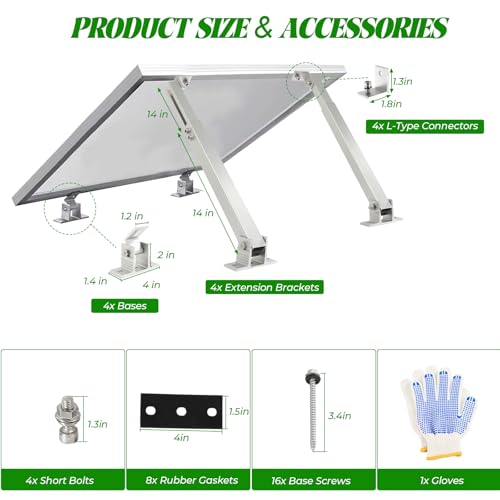 Solar Panel Mounting Brackets, 2 Sets Adjustable Solar Panel Tilt Mount Brackets, 14-27IN Adjust Solar Panel Rack, Support up to 100-450 Watt Mounting Bracket Set, Portable Stand for Roof RV Boat - size: 14-27in adjustable-2 set