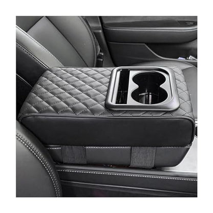 Car Center Console Armrest Pillow, 14"×8.3" Memory Foam Auto Armrest Box Cover with Cup Holder & Phone Holder, Waterproof Leather Arm Rest Protector Cushion, Car Accessories (Diamond Pattern) - color: Diamond Pattern