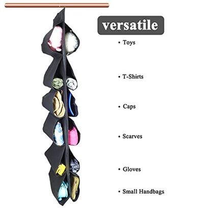 2 Pack 12 Large Pockets Hanging Shoe Organizer for Closet - Black | Rotating Hanger, for Men's Shoes, Kids Clothes, Travel Shoe Rack