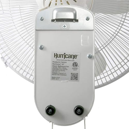 Hurricane Classic Oscillating Wall Mount Fan w/ 3 Quite Speeds, White, 16" - Corded Electric Air Cooling Unit w/ Easy Pull Cord Controls for Home, Grow Tents, Offices, Sheds, Studios, Garages & Dorms - style: Classic