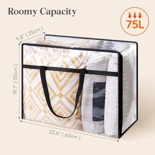 Lifewit 4 Pack Clear Clothes Storage Bags, 75L Plastic Blanket Storage Bag, Vinyl Foldable Moving Bags with Zipper, Closet Organizers and Storage Containers for Bedding, Duvet, Comforter - size: 75L