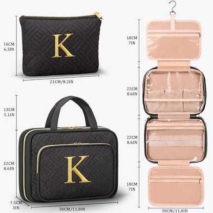 Personalized Gifts for Women, Initial Toiletry Bag Hanging Travel Organizer & Makeup Cosmetic Bag with Embroidery Letter Teacher Appreciation Gift Birthday Mothers Day Gifts for Mom Wife Friend Sister - style: K