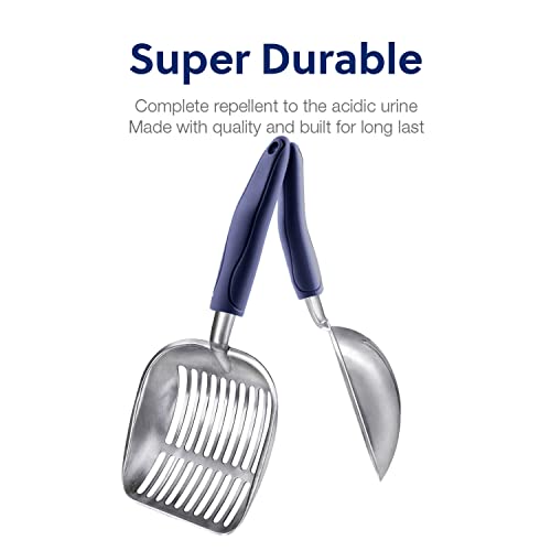 WePet Cat Litter Scoop, Aluminum Alloy Sifter, Kitty Metal Scooper, Deep Shovel, Long Handle, Poop Sifting, Kitten Pooper Lifter, Durable, Heavy Duty, for Litter Box - color: FLAT Aluminum \ #01 Blue Handle, size: Large