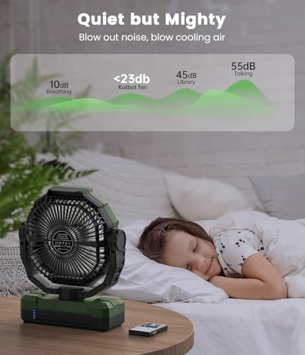 36000mAh Portable Camping Fan - 120HRS Rechargeable Fan with Detachable Battery with LED - 4 Speeds Battery Powered for Tent,Travel, Office, Jobsite, Green - color: Green