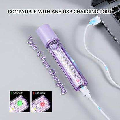 VAVOFO Purple LED EDC Flashlight - USB-C Rechargeable, Waterproof, Zoom Focus, 3 Modes, Red & Blue Emergency Strobe - Best for Outdoor, Tactical, and Survival Use - color: Pink