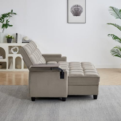 oaaktu Queen Size Sleeper Sofa Couch with Pullout Bed,Convertible Pull Out Adjustable Backrest for Small Spaces,Apartment, Guest Room (1113-khaki) - color: 1113-khaki