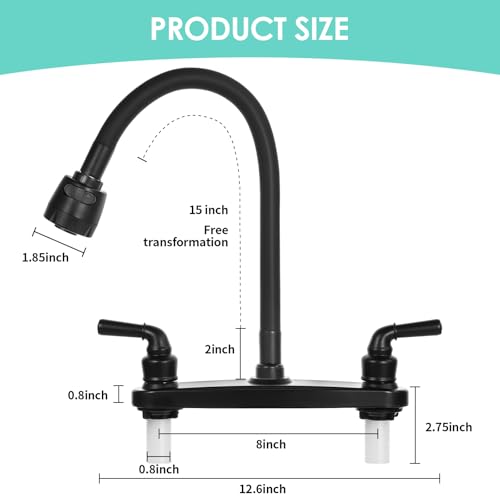 RV Kitchen Faucet Non-Metallic, Flexible Spout for Campers, Motorhomes, Travel Trailers (Black) - color: Black