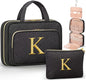Personalized Gifts for Women, Initial Toiletry Bag Hanging Travel Organizer & Makeup Cosmetic Bag with Embroidery Letter Teacher Appreciation Gift Birthday Mothers Day Gifts for Mom Wife Friend Sister - style: K