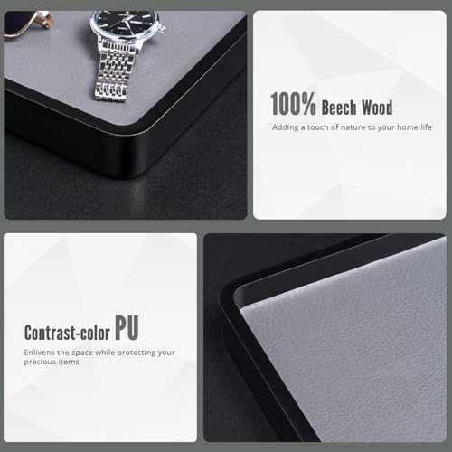 ProCase Wooden Valet Tray for Men, Wood Catch-All EDC Organizer, Fathers Day Gift, Nightstand Entryway Bedside Dump Holder for Wallets, Keys, Watches, Phones, Loose Change, Trinkets -Black - color: Black