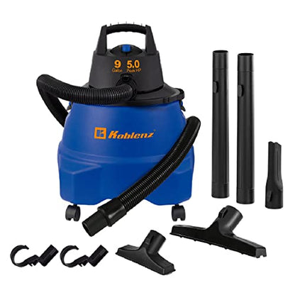 Koblenz WD-9 L212 Wet Dry Vacuum Cleaner, 9 Gallon, 5.0 PHP, 3-in-1 Suction & Blower, Big Vacuum Cleaners for Home, Heavy Duty Shop Vac, Click-N-Lock Hose, Swivel Casters, Black/Blues - size: 9 Gallon 5.0 HP