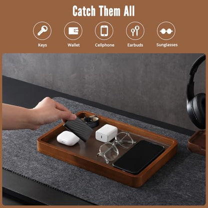 ProCase Wooden Valet Tray for Men, Wood Catch-All EDC Organizer, Fathers Day Gift, Nightstand Entryway Bedside Dump Holder for Wallets, Keys, Watches, Phones, Loose Change, Trinkets -DarkBrown - color: Dark Brown