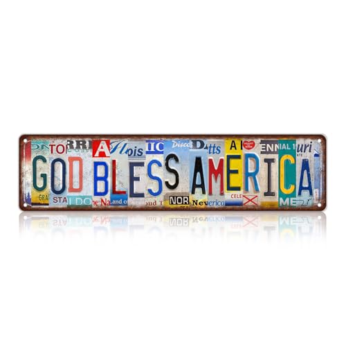 Vintage God Bless America Metal Tin Signs Street Signs | Man Cave Wall Decor 16 x 4 Inches - color: God Bless America