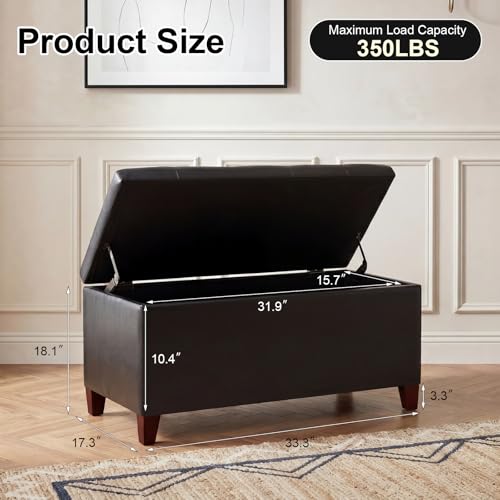 Asense Storage Ottoman Bench, 33" Faux Leather Upholstered End of Bed Bench with Safety Hinge,Wooden Legs,for Entryway Bedroom Living Room,Black - color: 33" Black Faux Leather