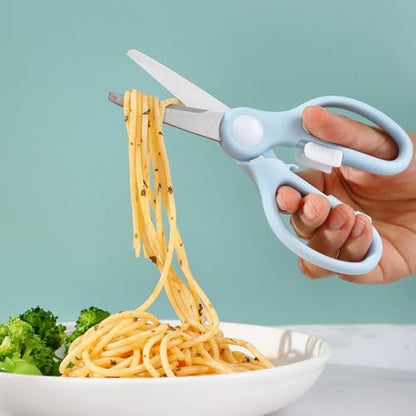 Versatile Stainless Steel Kitchen Scissors with Storage Box - Multi-Purpose Food Shears for Meat, Vegetables & Noodles (Blue) - color: Blue